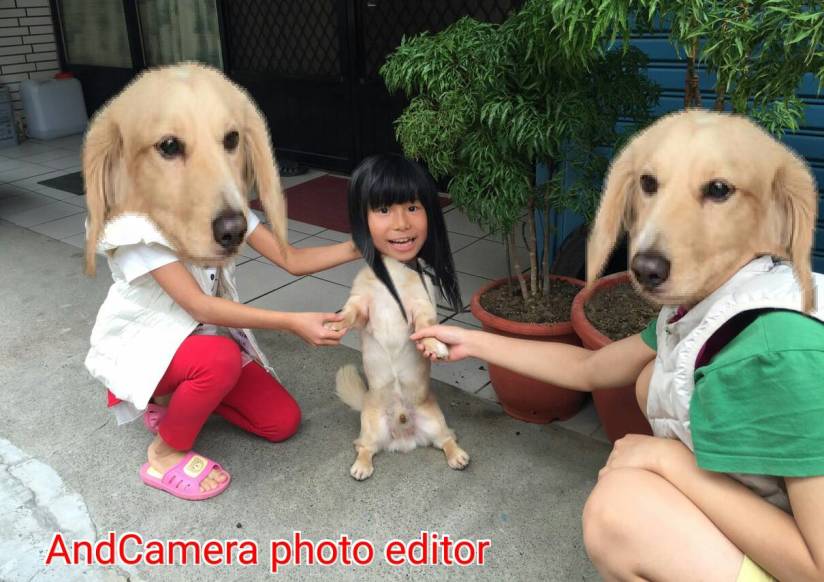 Use AndCamera photo editor app to swap heads